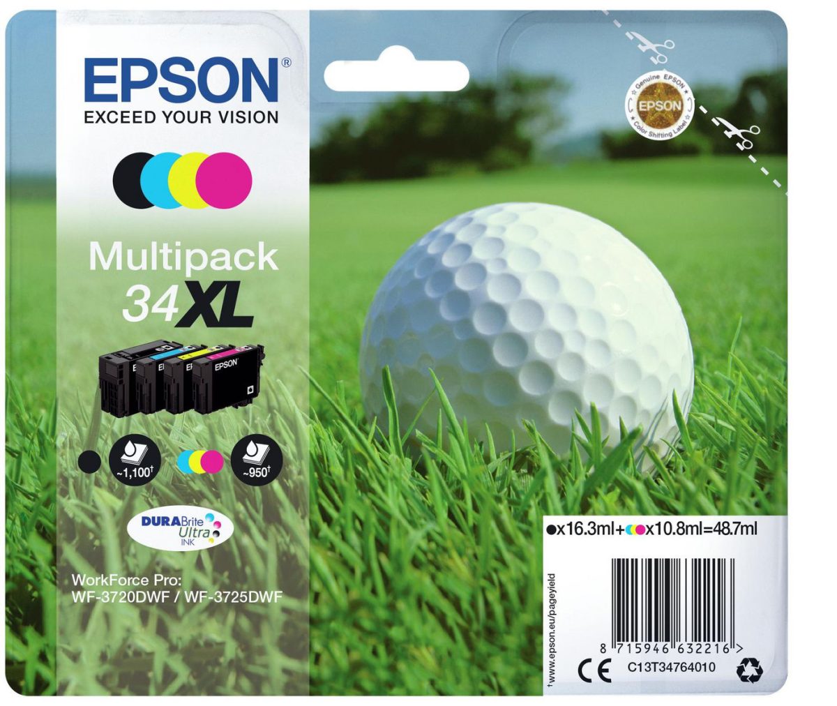 Epson 34XL - 4 - XL - zwart, geel, cyaan, magenta - origineel - blister - inktcartridge - voor WorkForce Pro WF-3720, WF-3720DWF, WF-3725DWF